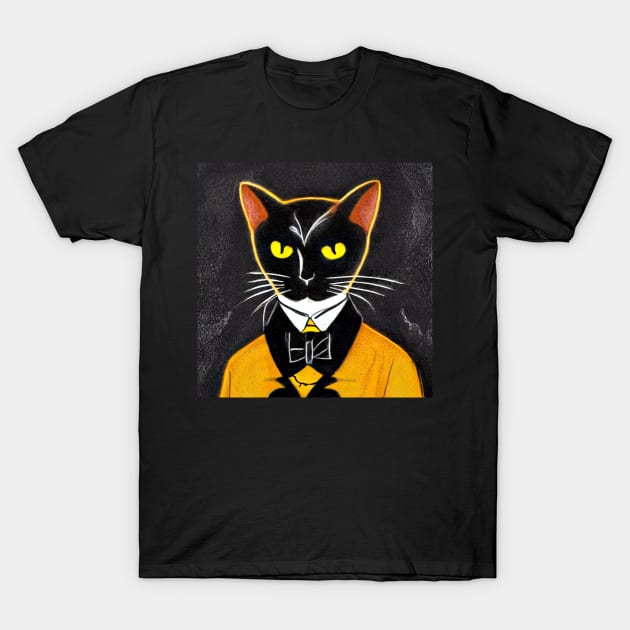 Well Dressed Black Cat Edgar Allen Poe T-Shirt by SubtleSplit